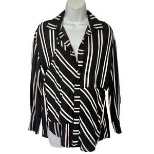 Maje Larencia Black White Diagonal Stripe Layered Trompe Collared Shirt sz 1 / S